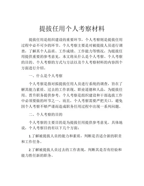 提拔任用个人考察材料