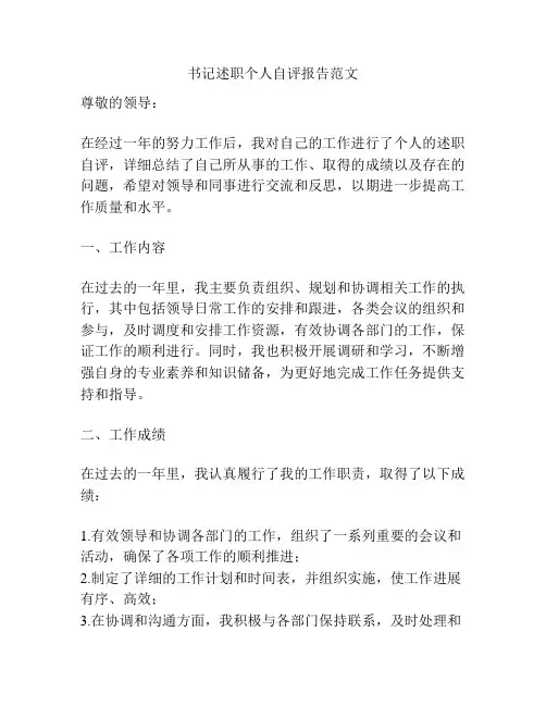 书记述职个人自评报告范文