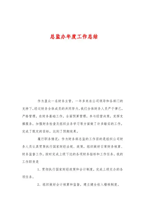 总监办年度工作总结