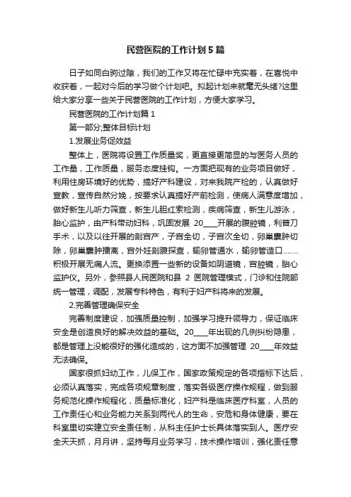 民营医院的工作计划5篇
