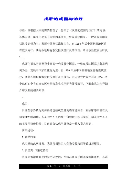 戊肝的成因与治疗