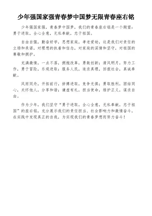 少年强国家强青春梦中国梦无限青春座右铭