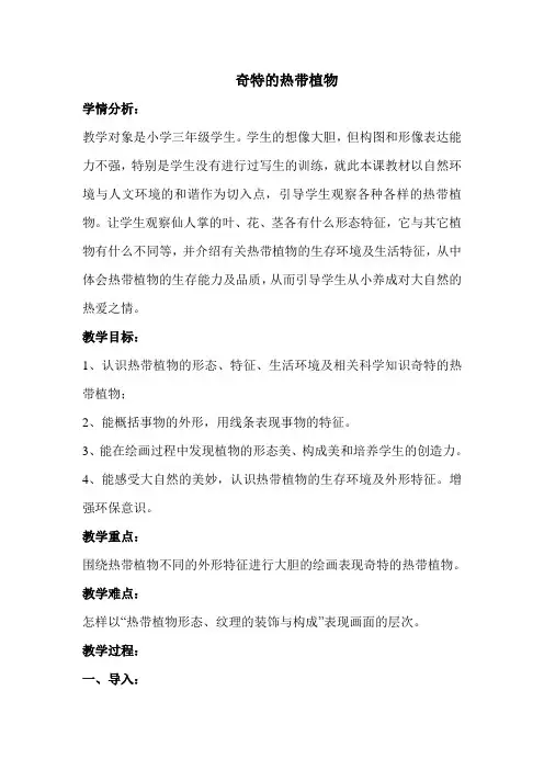 三年级上册美术教案-5.14 奇特的热带植物丨岭南版 (3)
