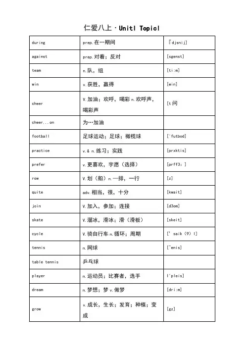 仁爱版八年级上册英语-Unit1：Topic1单词汇总+知识梳理