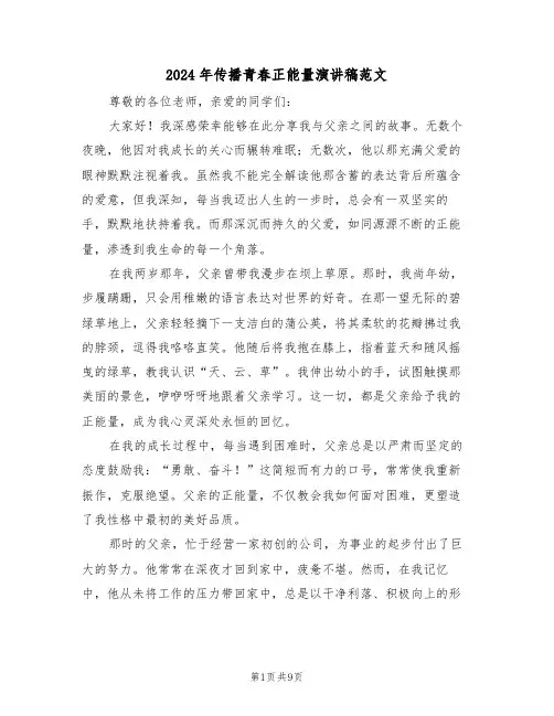 2024年传播青春正能量演讲稿范文（六篇）