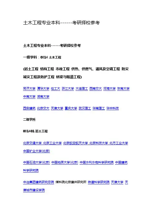 土木工程专业本科------考研择校参考
