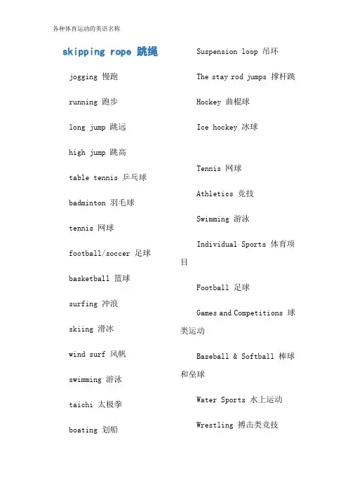 各种体育运动的英语名称