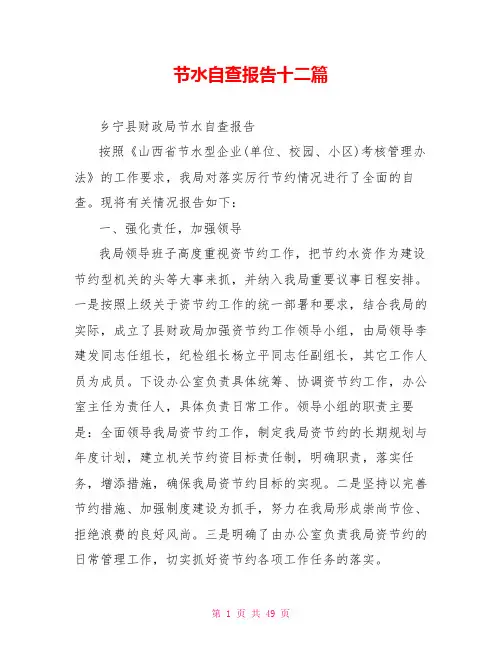节水自查报告十二篇