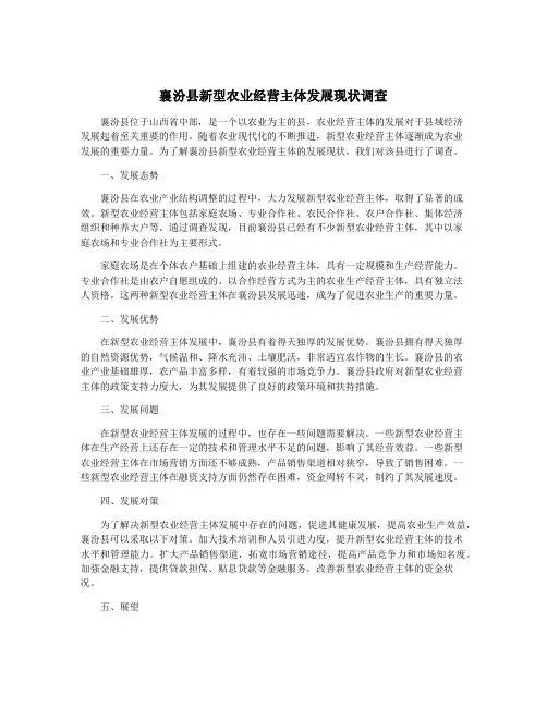 襄汾县新型农业经营主体发展现状调查