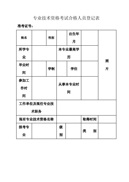 专业技术资格考试合格人员登记表