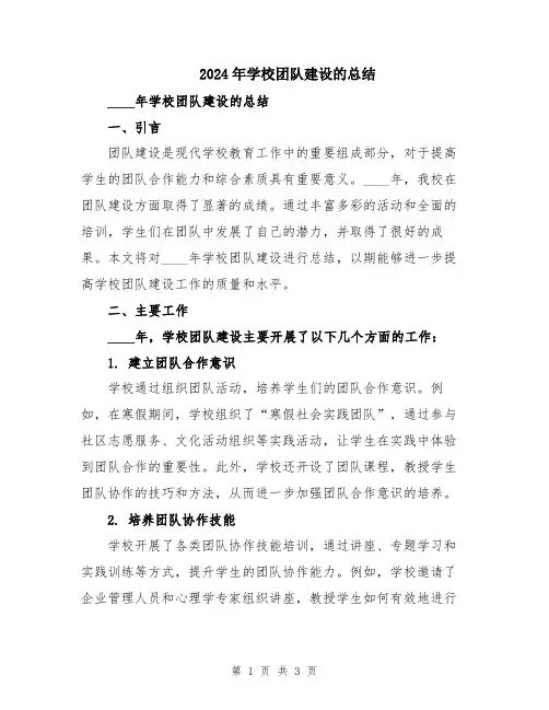 2024年学校团队建设的总结