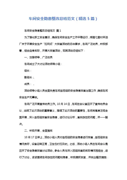 车间安全隐患整改总结范文(精选5篇)