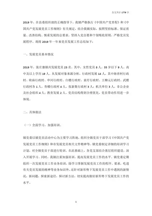 某乡镇2019年发展党员工作总结