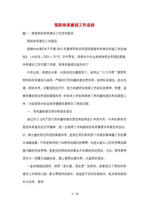 惩防体系建设工作总结