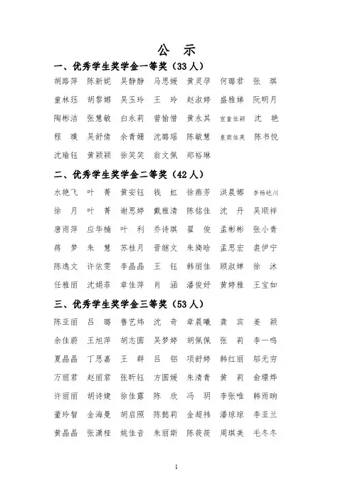 一、优秀学生奖学金一等奖(33人)