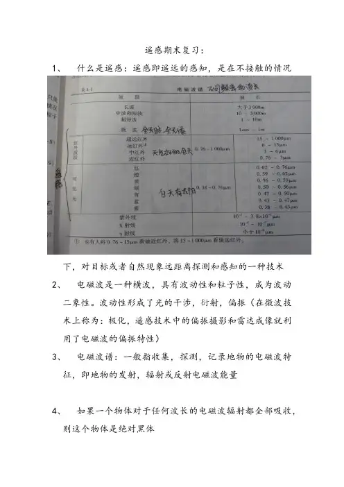 遥感原理与应用第一章和第二章知识点总结