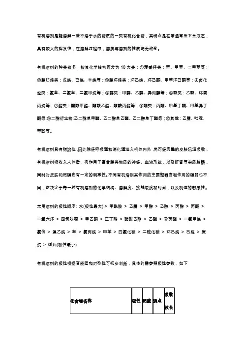 常见有机溶剂极性表