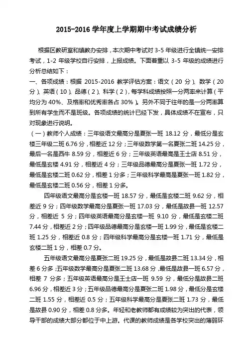 2015-2016上学期期中质量分析