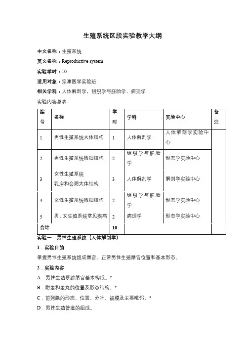 生殖系统区段实验教学大纲