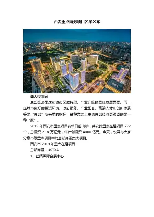 西安重点商务项目名单公布