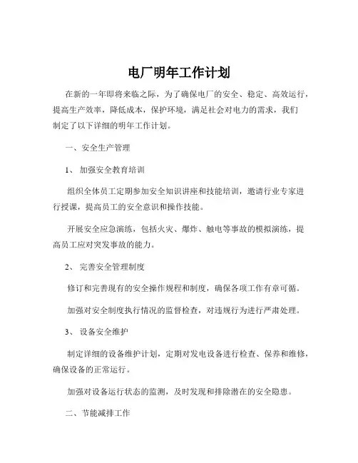 电厂明年工作计划