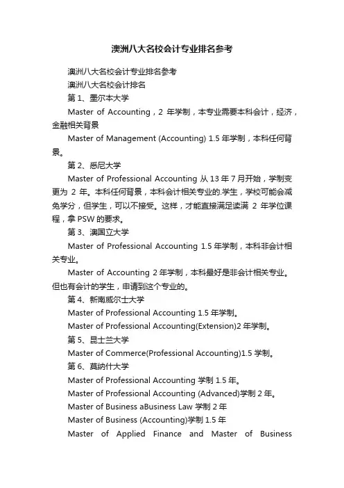 澳洲八大名校会计专业排名参考