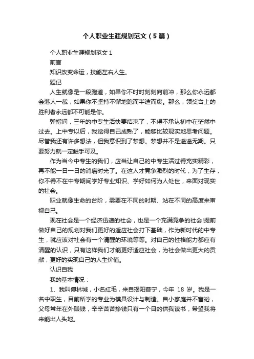 个人职业生涯规划范文（5篇）