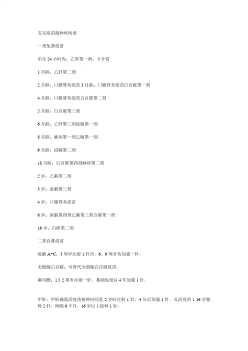 宝宝疫苗接种时间表