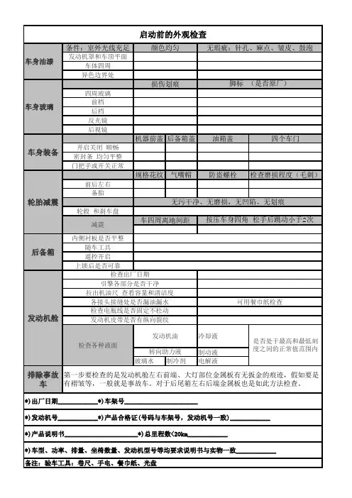 完美提车验车表