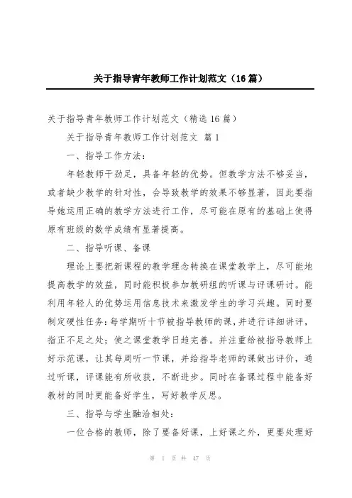 关于指导青年教师工作计划范文(16篇)