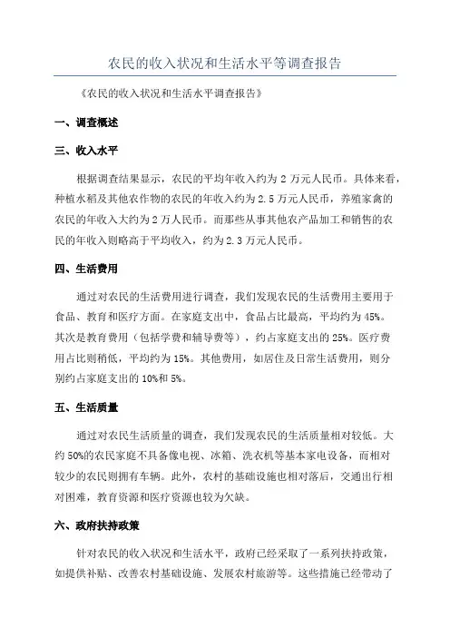 农民的收入状况和生活水平等调查报告