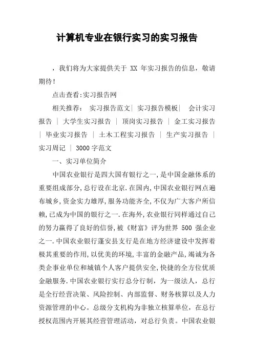 计算机专业在银行实习的实习报告