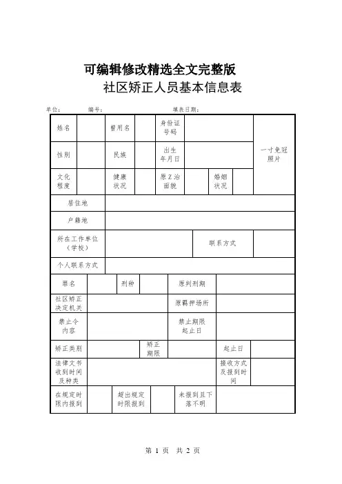 社区矫正人员基本信息表式样精选全文完整版
