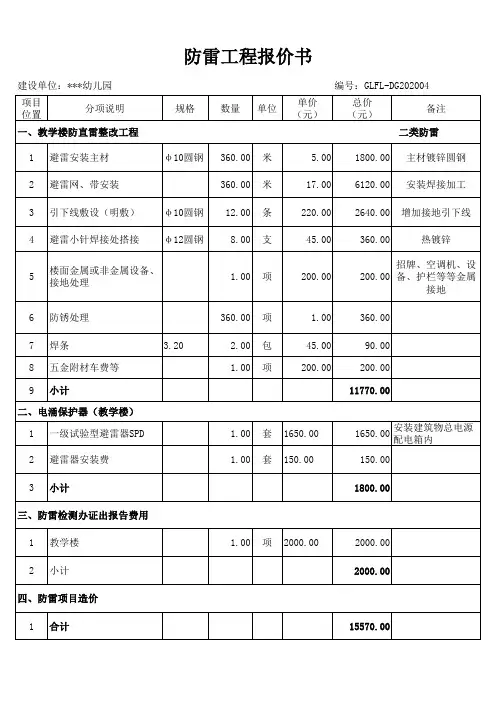防雷工程报价表