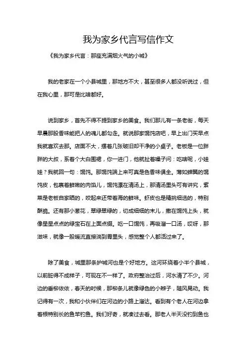 我为家乡代言写信作文