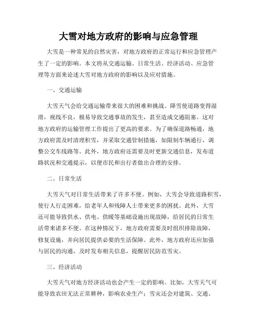 大雪对地方政府的影响与应急管理