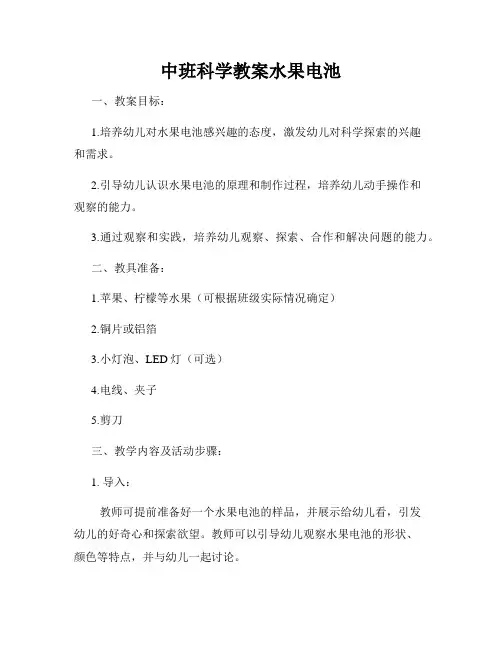 中班科学教案水果电池