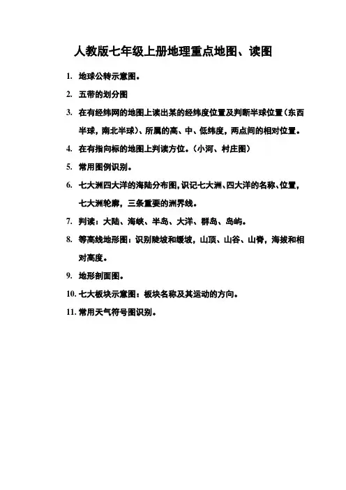 人教版七年级上册地理重点地图、读图