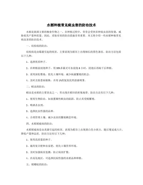 水稻种植常见病虫害的防治技术