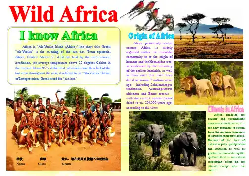 Wild Africa1321A4英语电子小报成品,外语双语手抄报模板,I like English,English Corner走进非洲英语手抄报