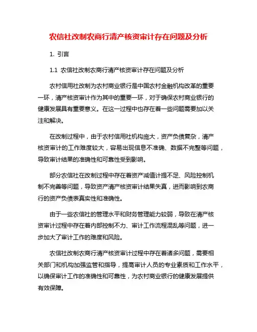 农信社改制农商行清产核资审计存在问题及分析