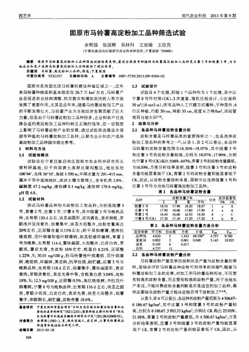 固原市马铃薯高淀粉JJUT品种筛选试验