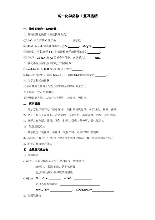 高一化学必修1复习提纲