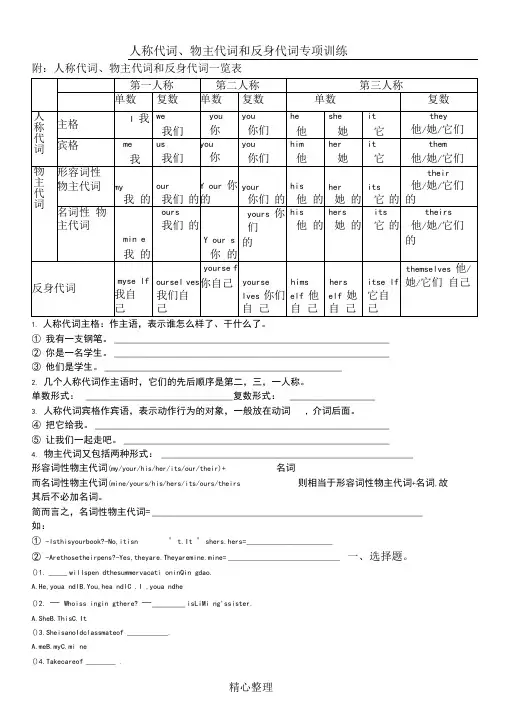 小升初专题人称代词专项训练