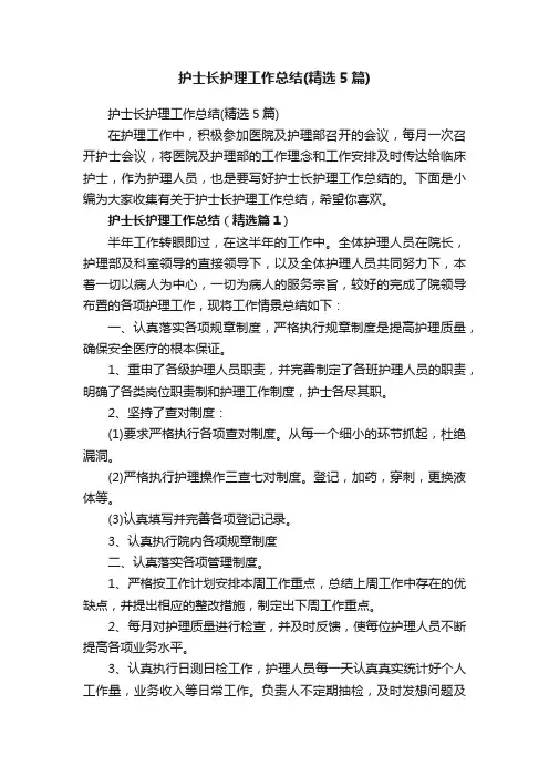 护士长护理工作总结（精选5篇）