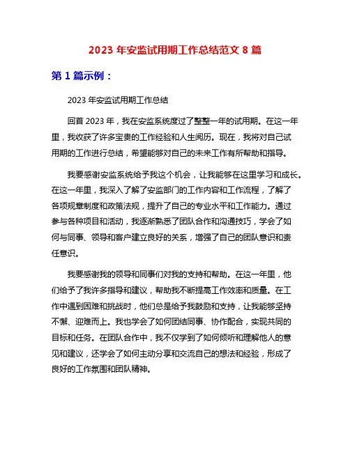 2023年安监试用期工作总结范文8篇