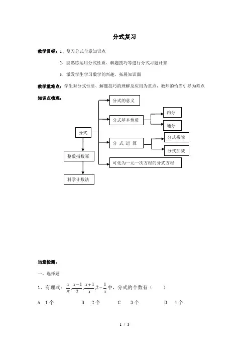 沪教版(上海)初中数学七年级第一学期 本章小结 分式复习 教案
