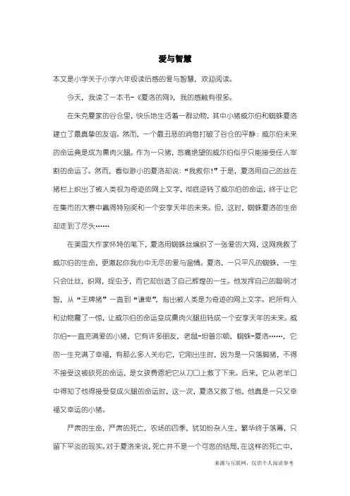小学六年级读后感：爱与智慧