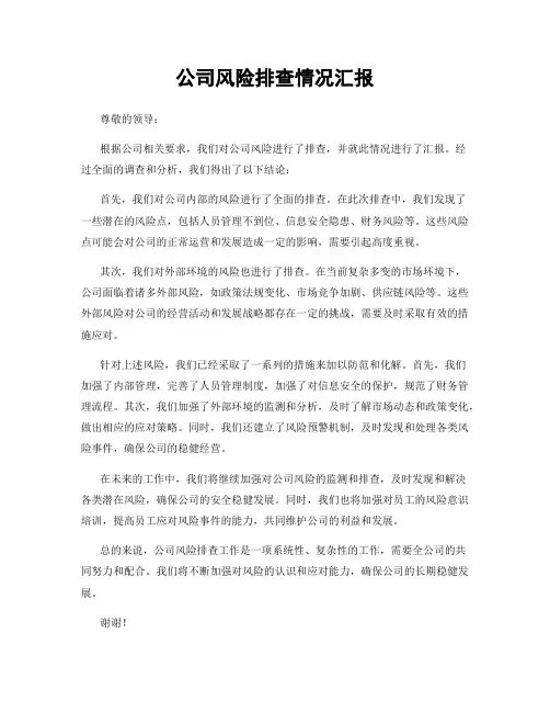 公司风险排查情况汇报