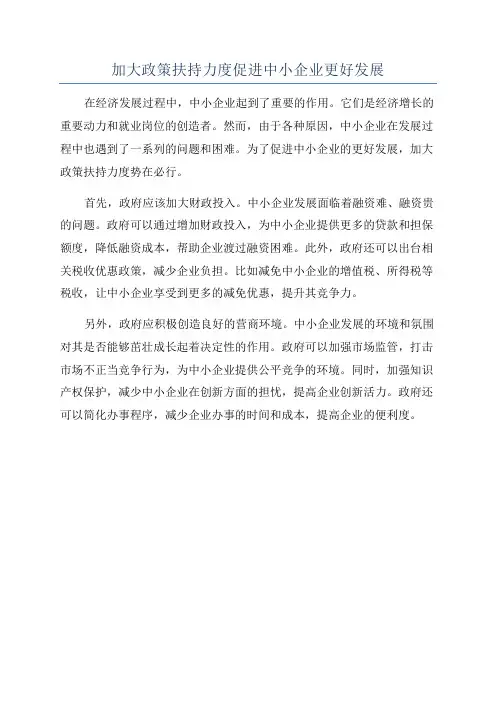 加大政策扶持力度促进中小企业更好发展